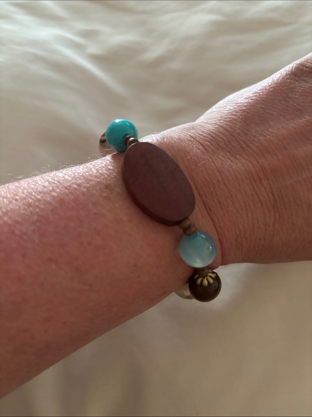 Turquoise Bead & Wood Stretch Bracelet - Women Jewelry